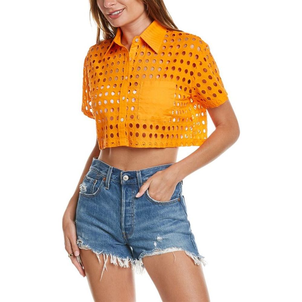 Solid & Striped Womens  The Cropped Cabana Shirt, Orange